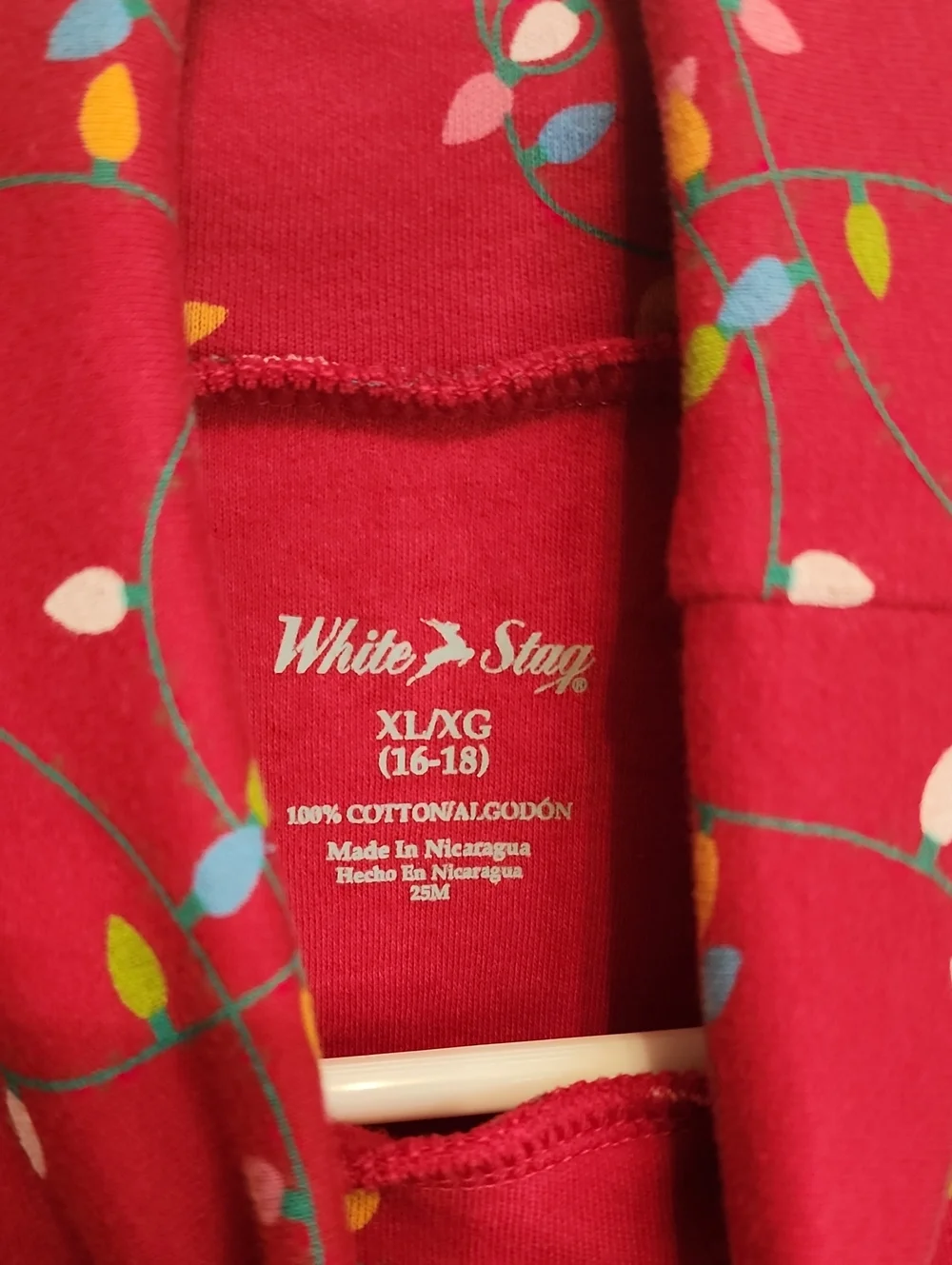White Stag Red Turtleneck Long-Sleeve Top with Multicolor String Light Print